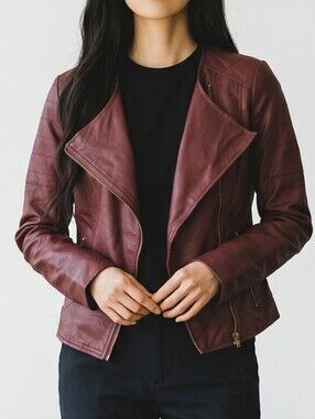 Pins & Needles Burgundy Faux Leather Moto Jacket